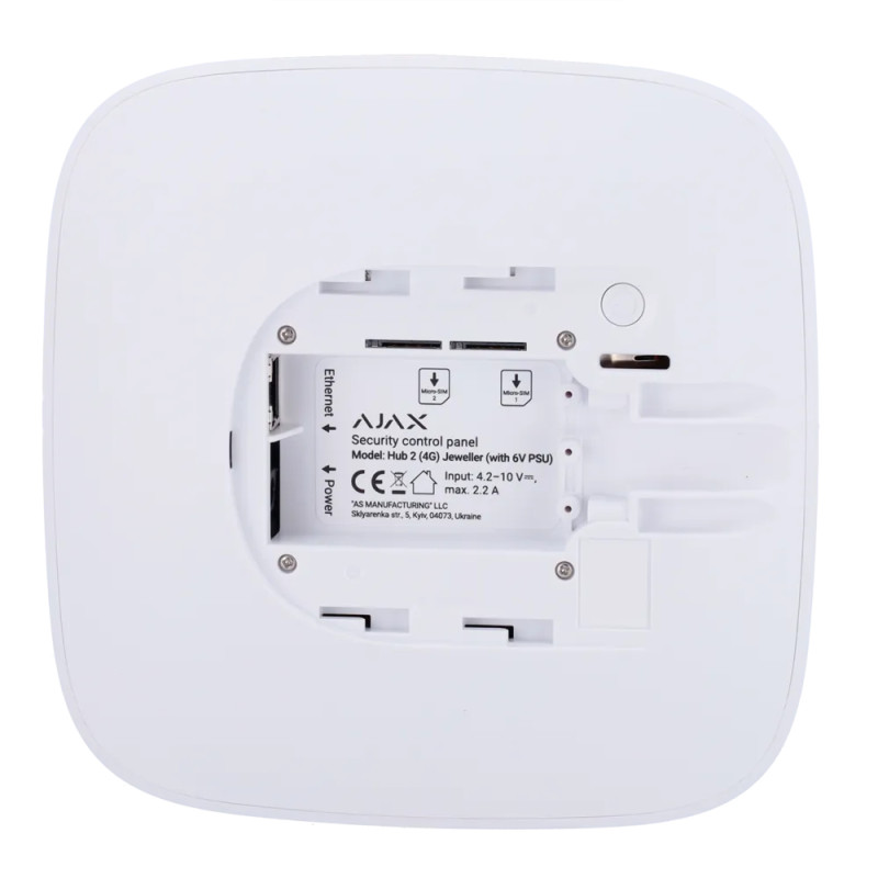 Centrale d'alarme sans fil autonome 6 V DC et 4G - AJAX Hub 2 (blanc) Centrale d'alarme sans fil autonome 6 V DC et 4G - AJAX Hub 2 (blanc)