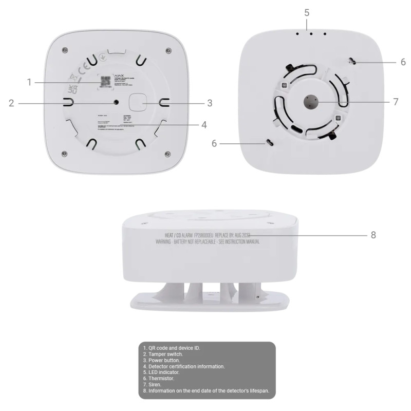 Détecteur de chaleur certifié EN 14604 - AJAX FireProtect 2 H SB (blanc) Détecteur de chaleur certifié EN 14604 - AJAX FireProtect 2 H SB (blanc)
