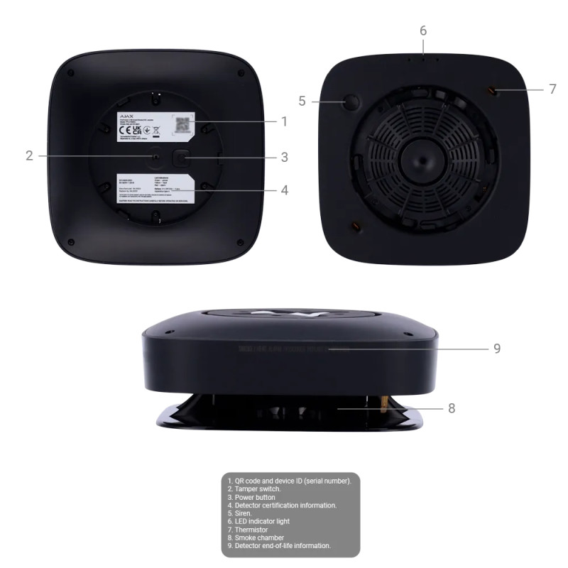 Détecteur de fumée et de chaleur sans fil - AJAX FireProtect 2 HS RB (noir)