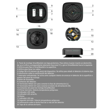 Détecteur de fumée, chaleur et CO sur secteur - AJAX FireProtect 2 HSC AC (blanc)
