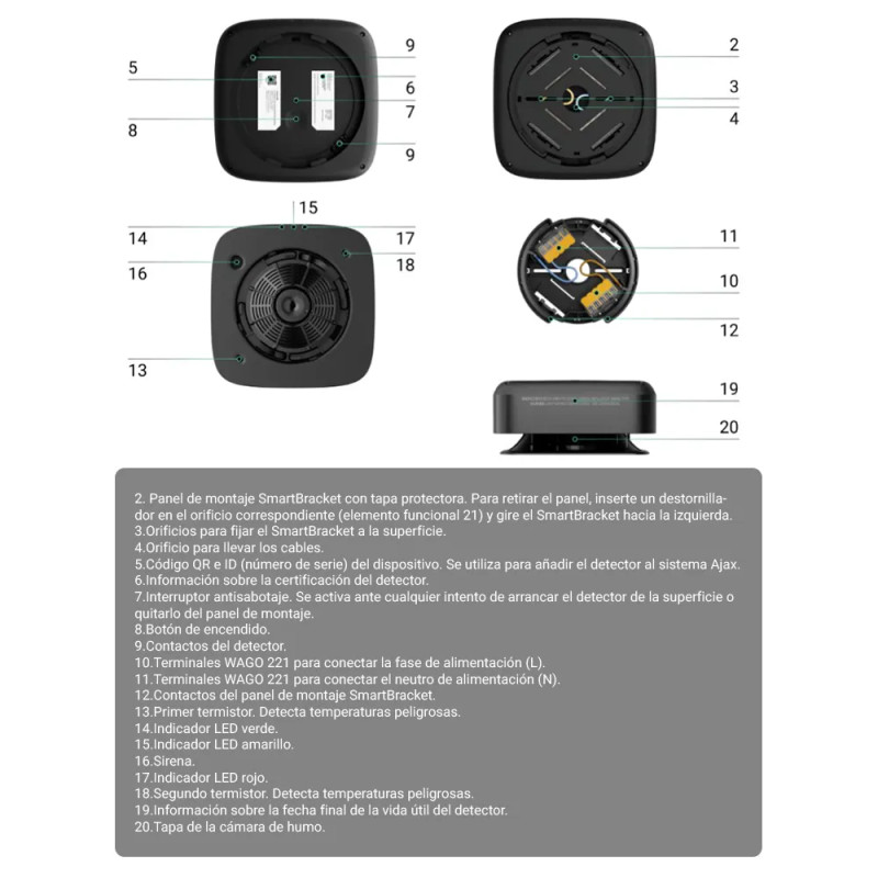 Détecteur de fumée, chaleur et CO sur secteur - AJAX FireProtect 2 HSC AC (blanc)